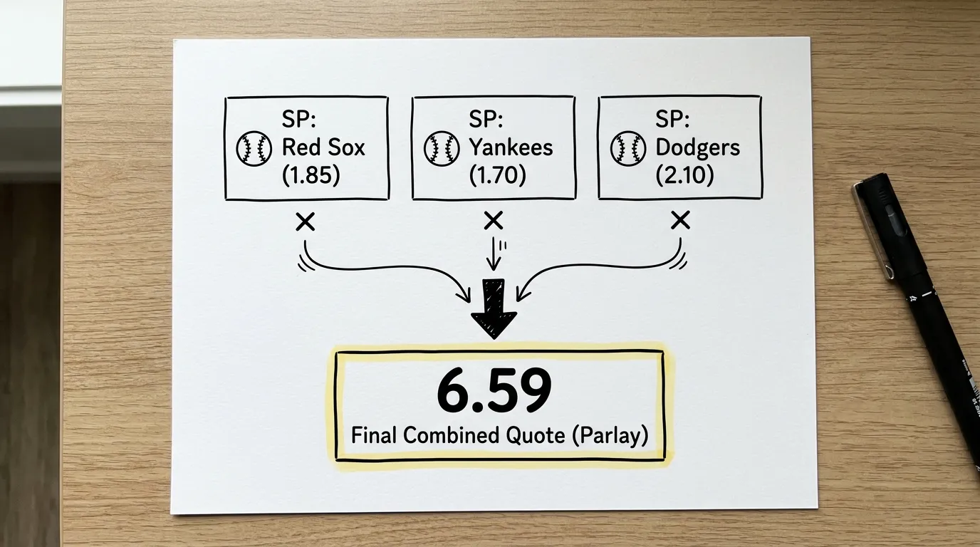 Berechnung einer MLB Kombiwette mit drei Spielen und Quotenmultiplikation für deutsche Baseball-Wetter