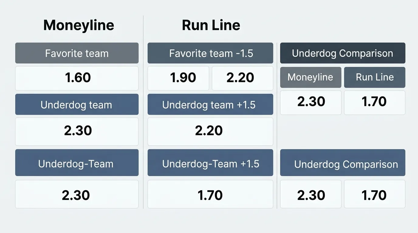 Quotenvergleich zwischen Baseball Run Line und Moneyline bei MLB-Spielen
