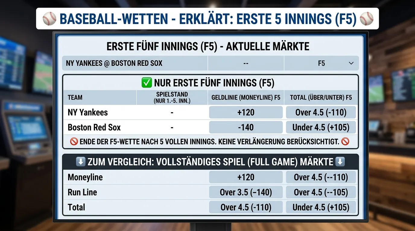 F5 First Five Innings Wette beim Baseball – Erklärung und strategischer Vorteil für Wetter
