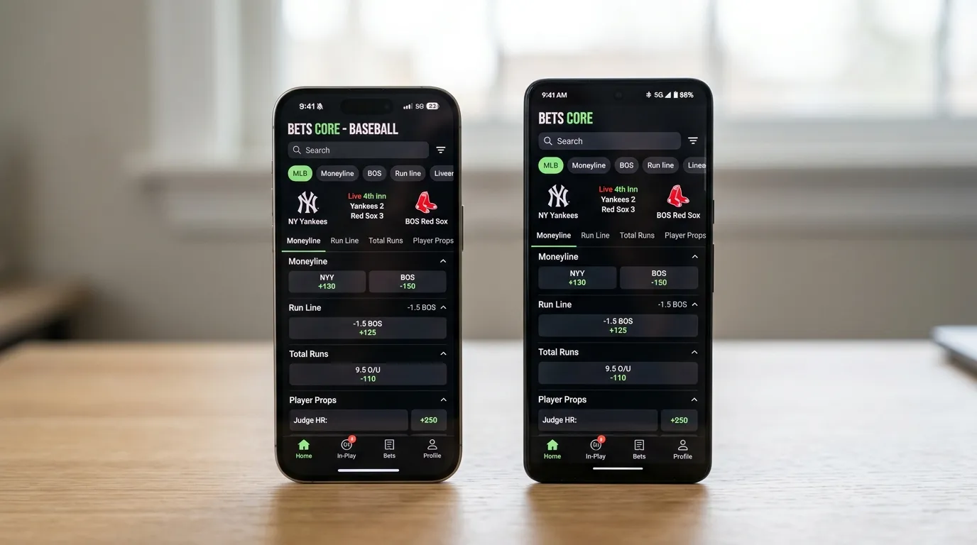 Vergleich Baseball Wetten App auf iOS iPhone und Android Smartphone nebeneinander