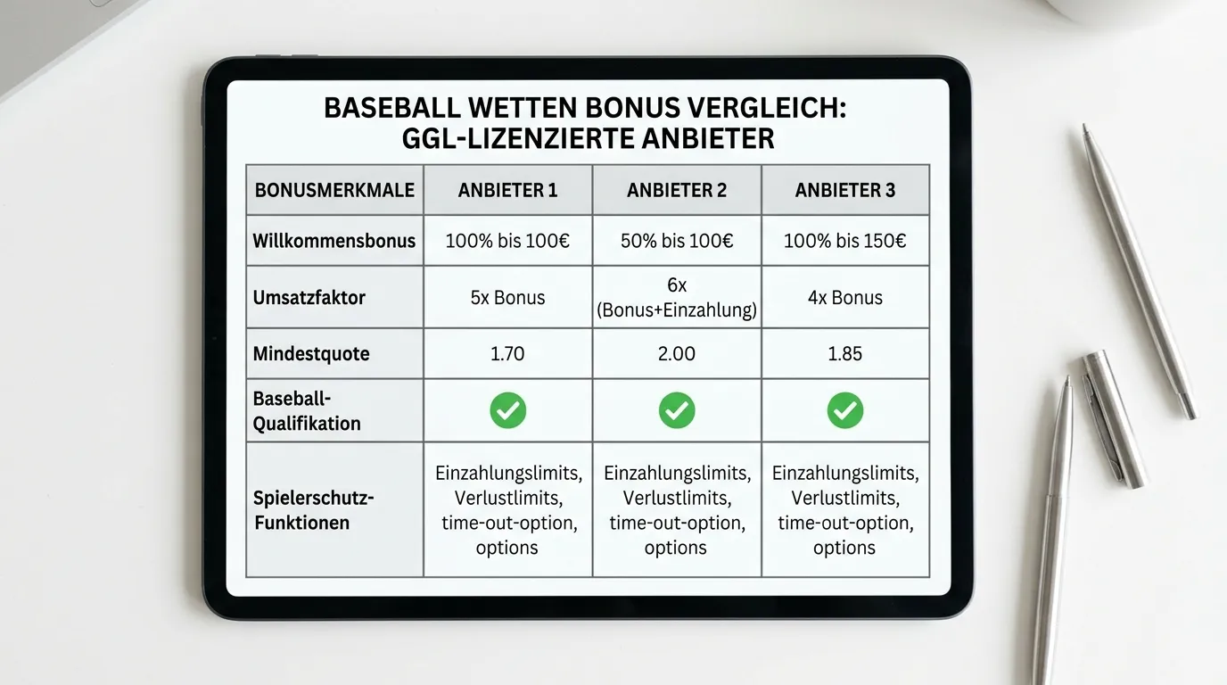 Anbieter-Vergleich beste Baseball Wetten Boni bei GGL-lizenzierten Buchmachern in Deutschland
