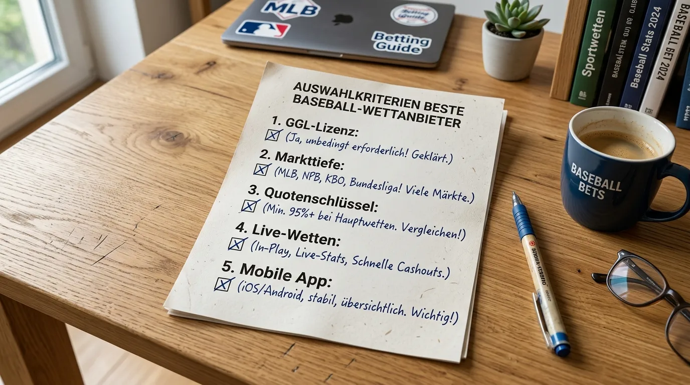 Checkliste der wichtigsten Auswahlkriterien für Baseball Wettanbieter in Deutschland