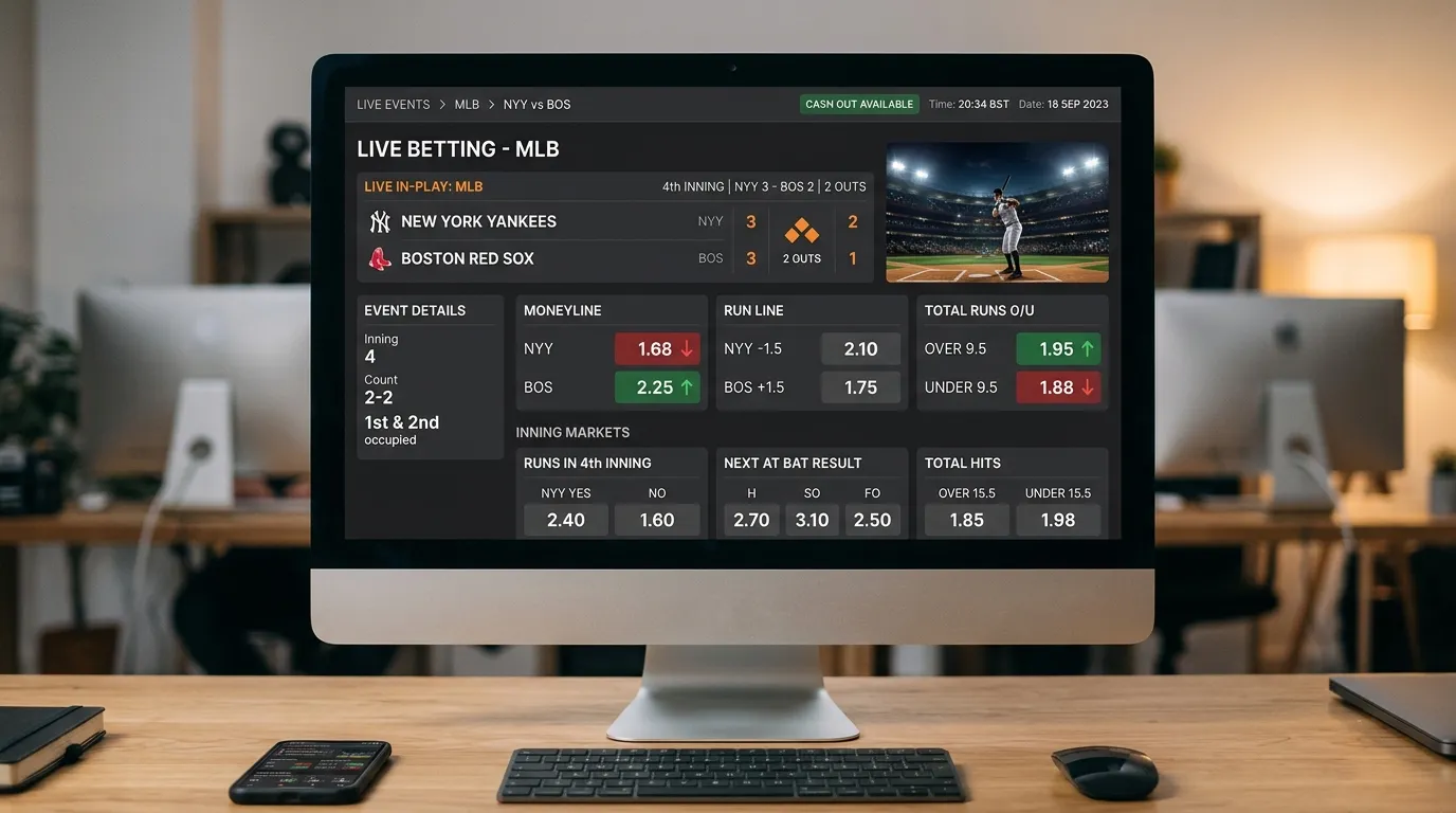 bet365 In-Play-Märkte MLB Baseball – Live-Wetten Moneyline Run Line Over/Under bei GGL-Anbieter