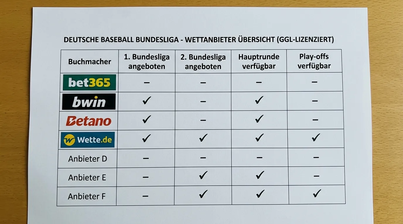 GGL-lizenzierte Buchmacher mit Baseball-Bundesliga-Angebot in Deutschland – verfügbare Wettoptionen