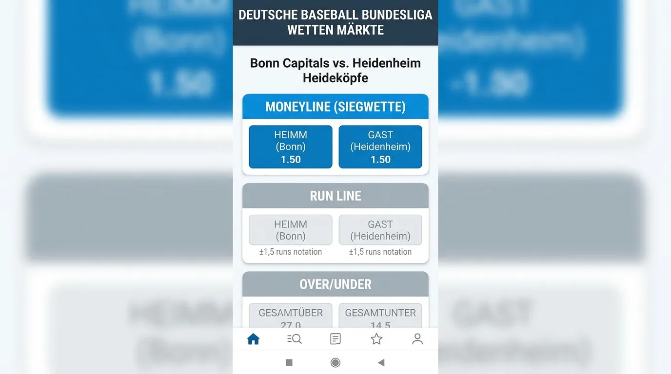 Wettmarktübersicht für die deutsche Baseball-Bundesliga – Moneyline und verfügbare Märkte bei GGL-Anbietern