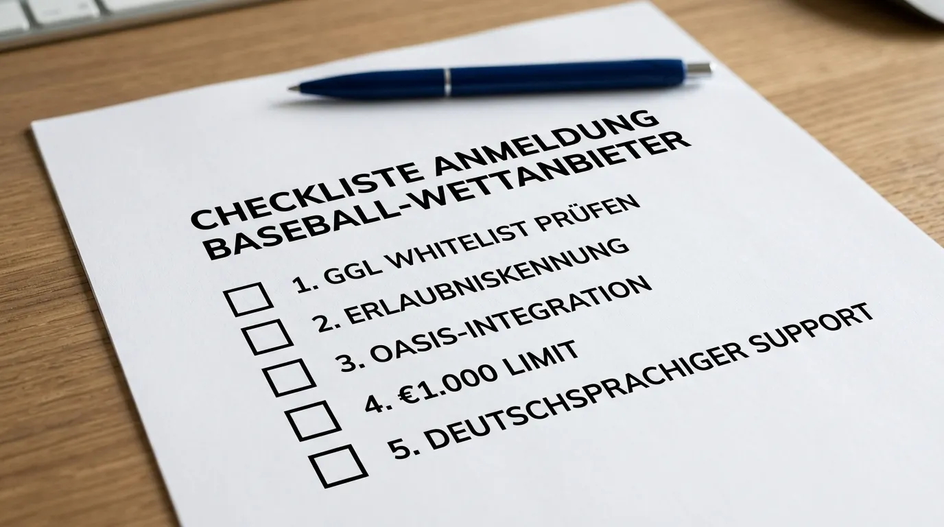 Praxis-Checkliste GGL Baseball Wettanbieter – fünf Punkte vor Kontoeröffnung bei Buchmacher prüfen