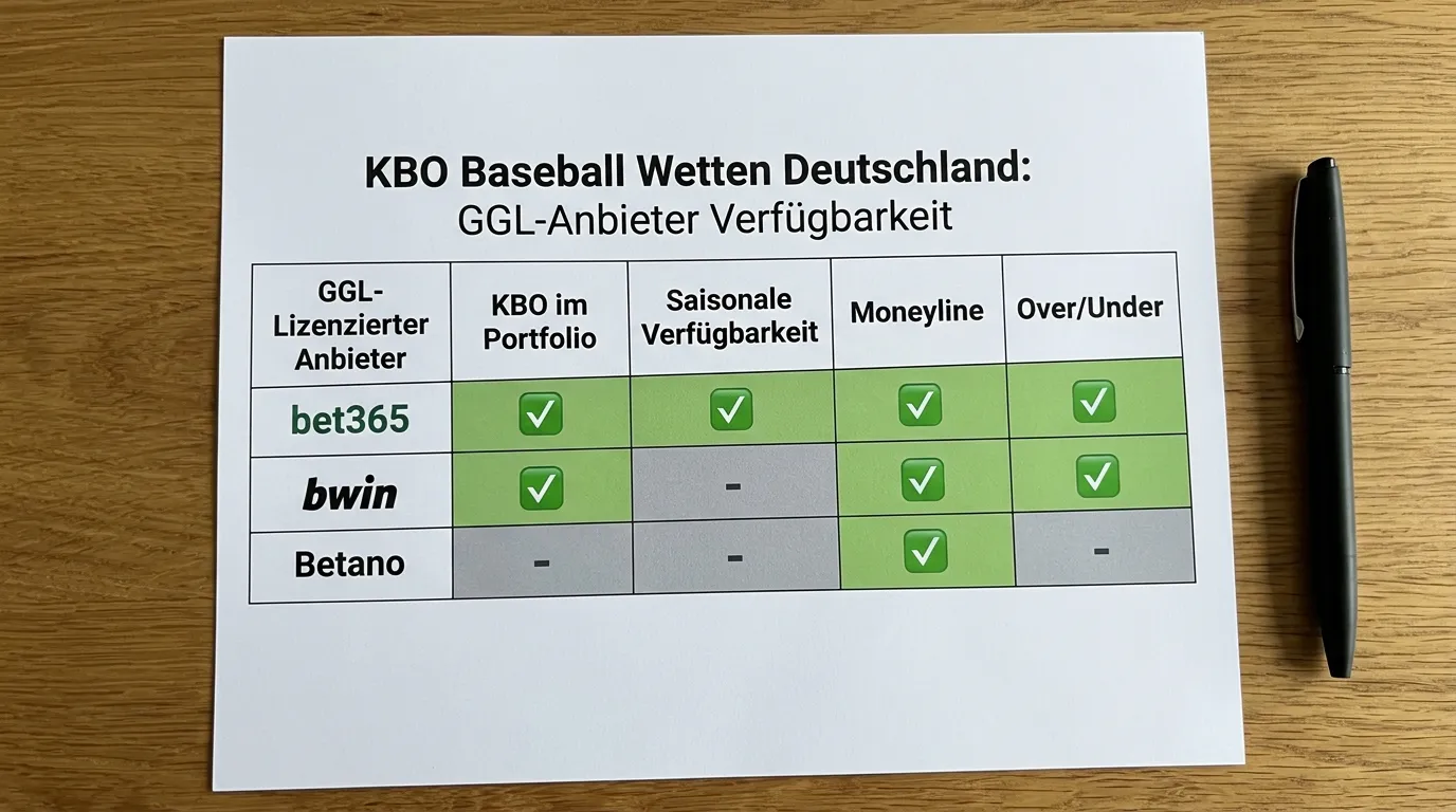 GGL-lizenzierte deutsche Buchmacher mit KBO-Baseball-Angebot – bet365, bwin und Betano im Überblick