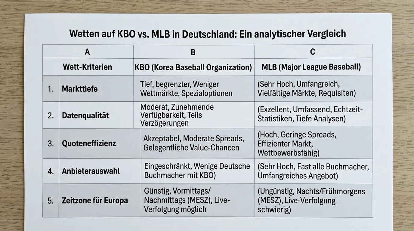Vergleich KBO und MLB als Wettmarkt – Markttiefe, Datenqualität und Quoteneffizienz für deutsche Wetter