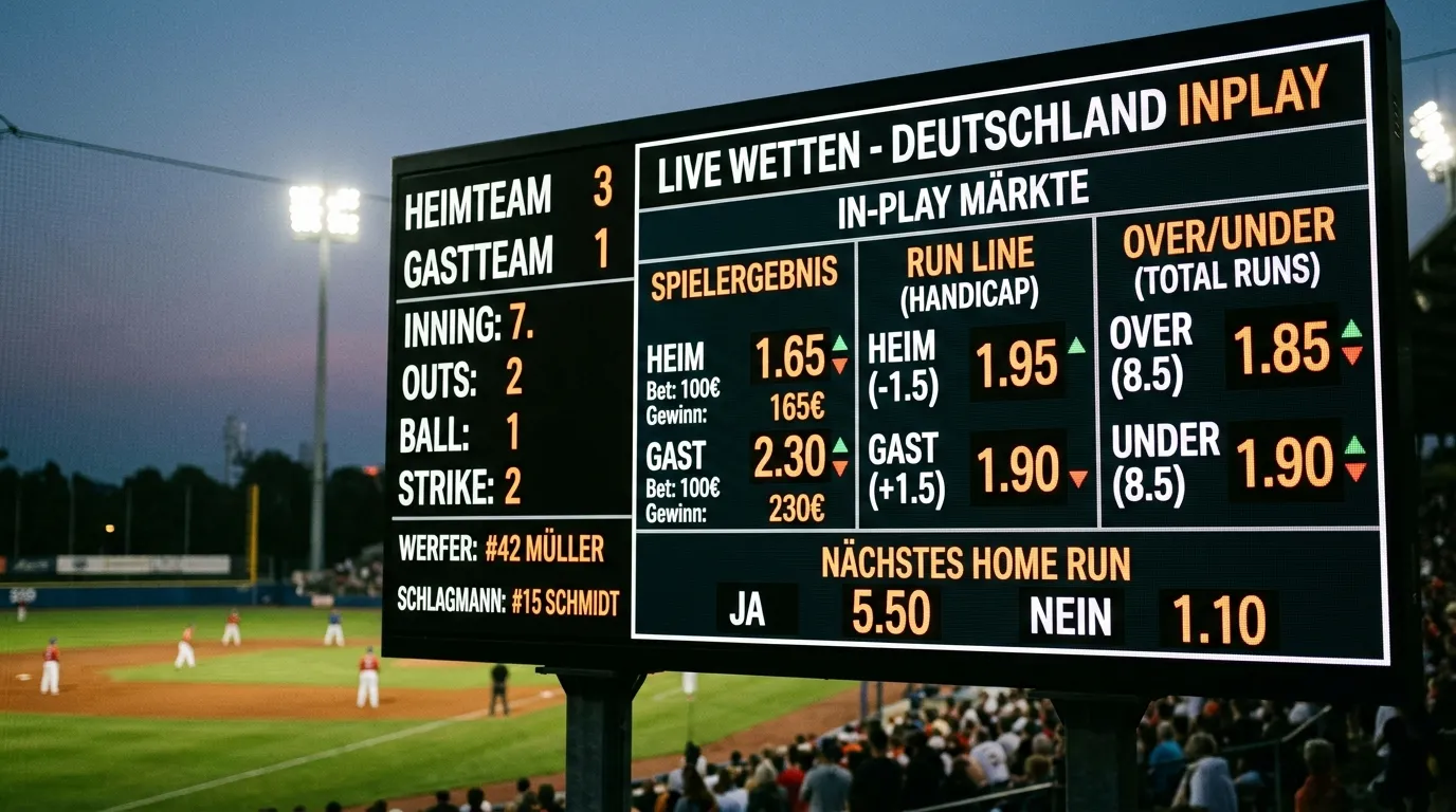 In-Play Baseball Wetten Märkte während eines MLB-Spiels – Moneyline und Inning-Wetten live