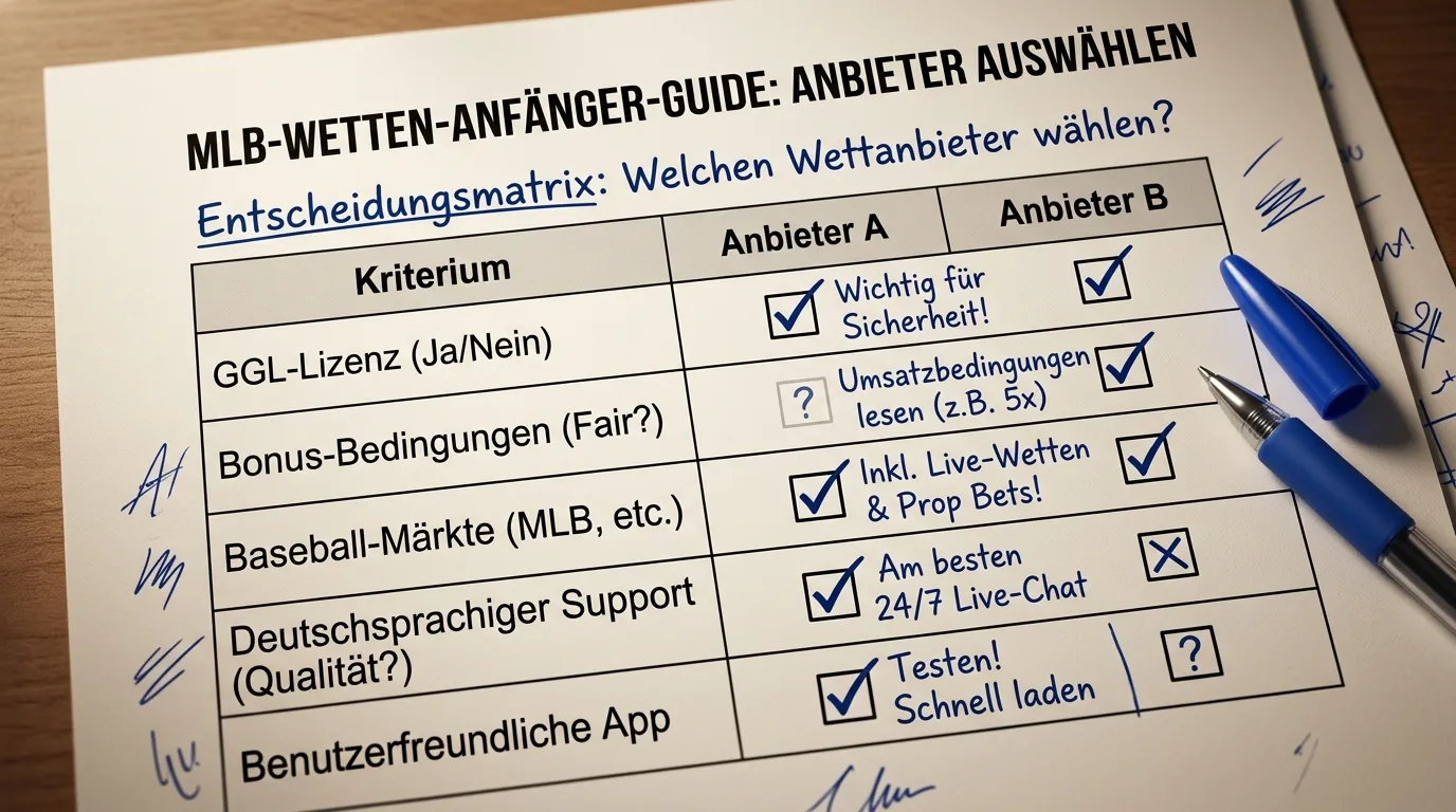 GGL-lizenzierten Baseball Wettanbieter als Anfänger in Deutschland auswählen – worauf es ankommt