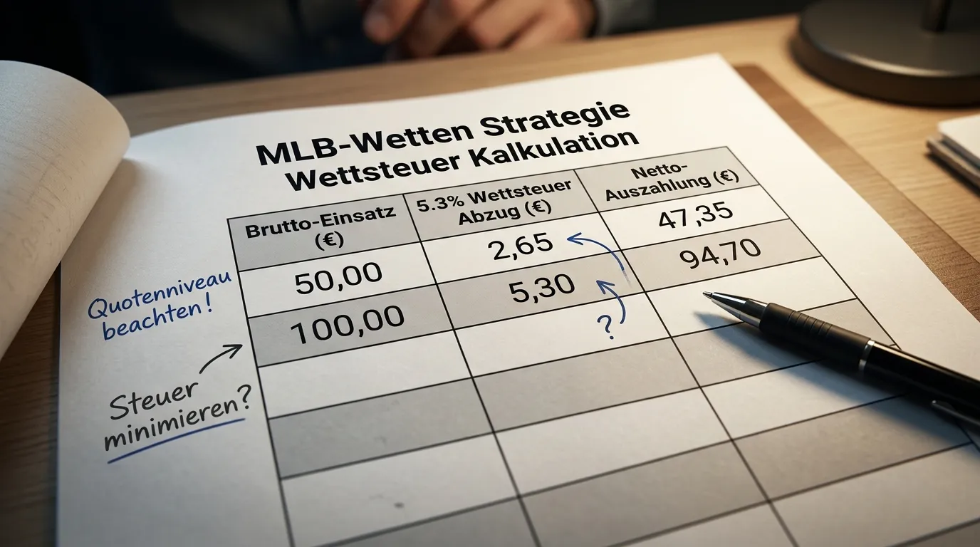 Wettsteuer Kalkulation 5,3 Prozent für MLB Wetten – Einfluss auf Strategie und Break-Even