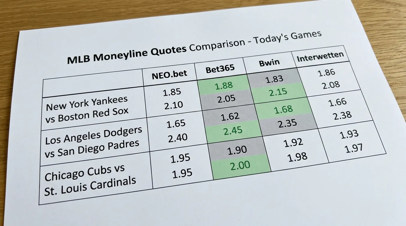 Quotenvergleich zwischen NEO.bet und anderen GGL-Anbietern bei MLB Line Shopping für Baseball-Wetter